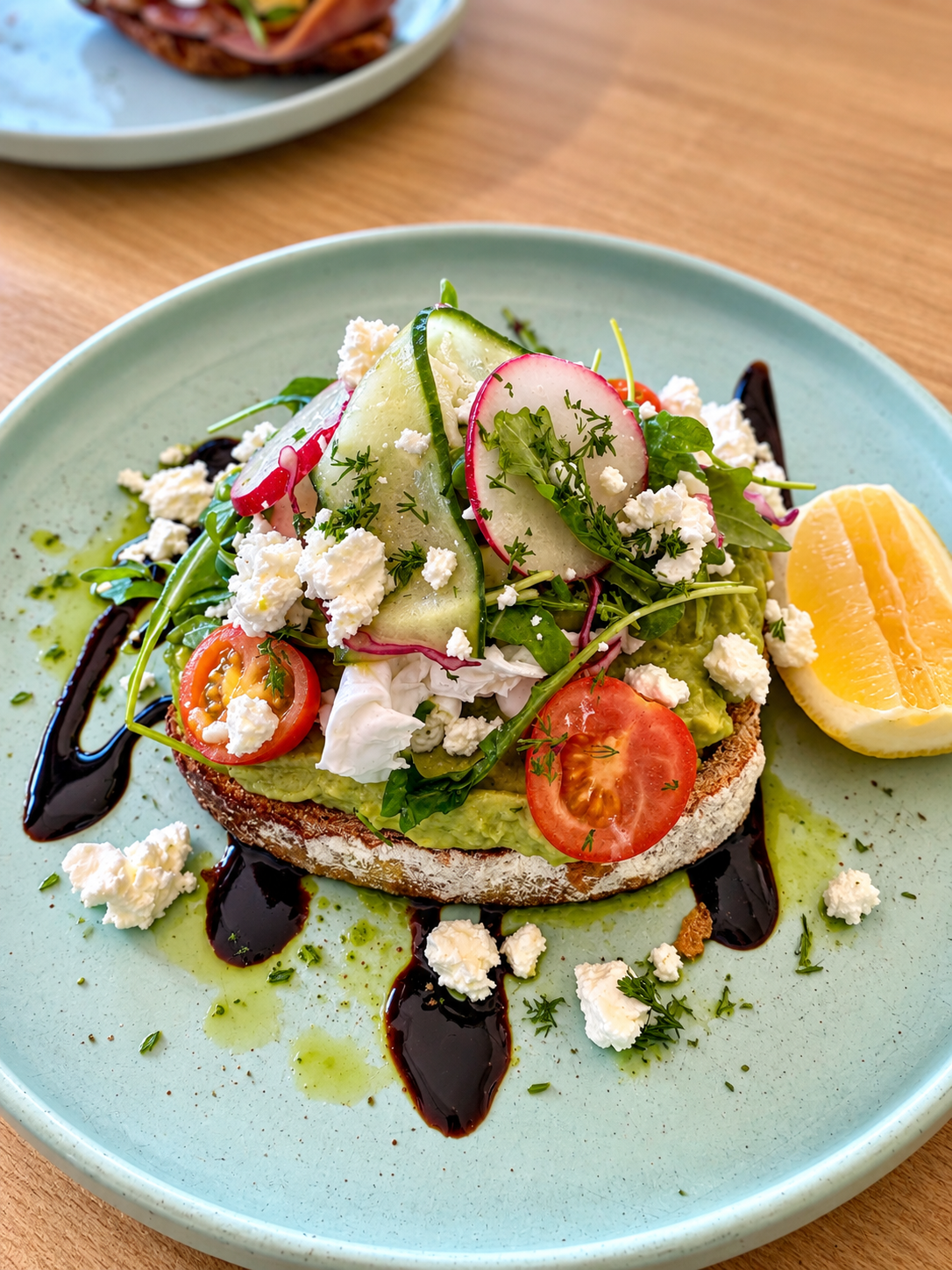 Avocado toast with fresh vegetables