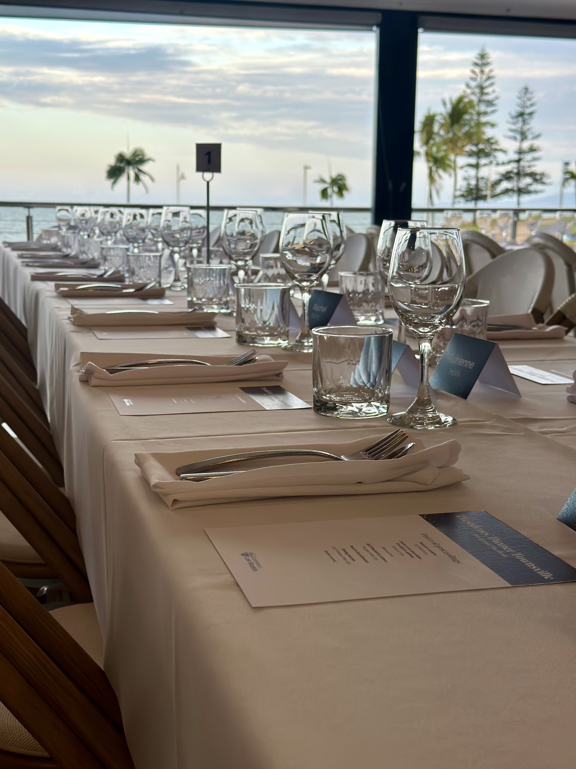 Formal dining table with ocean view